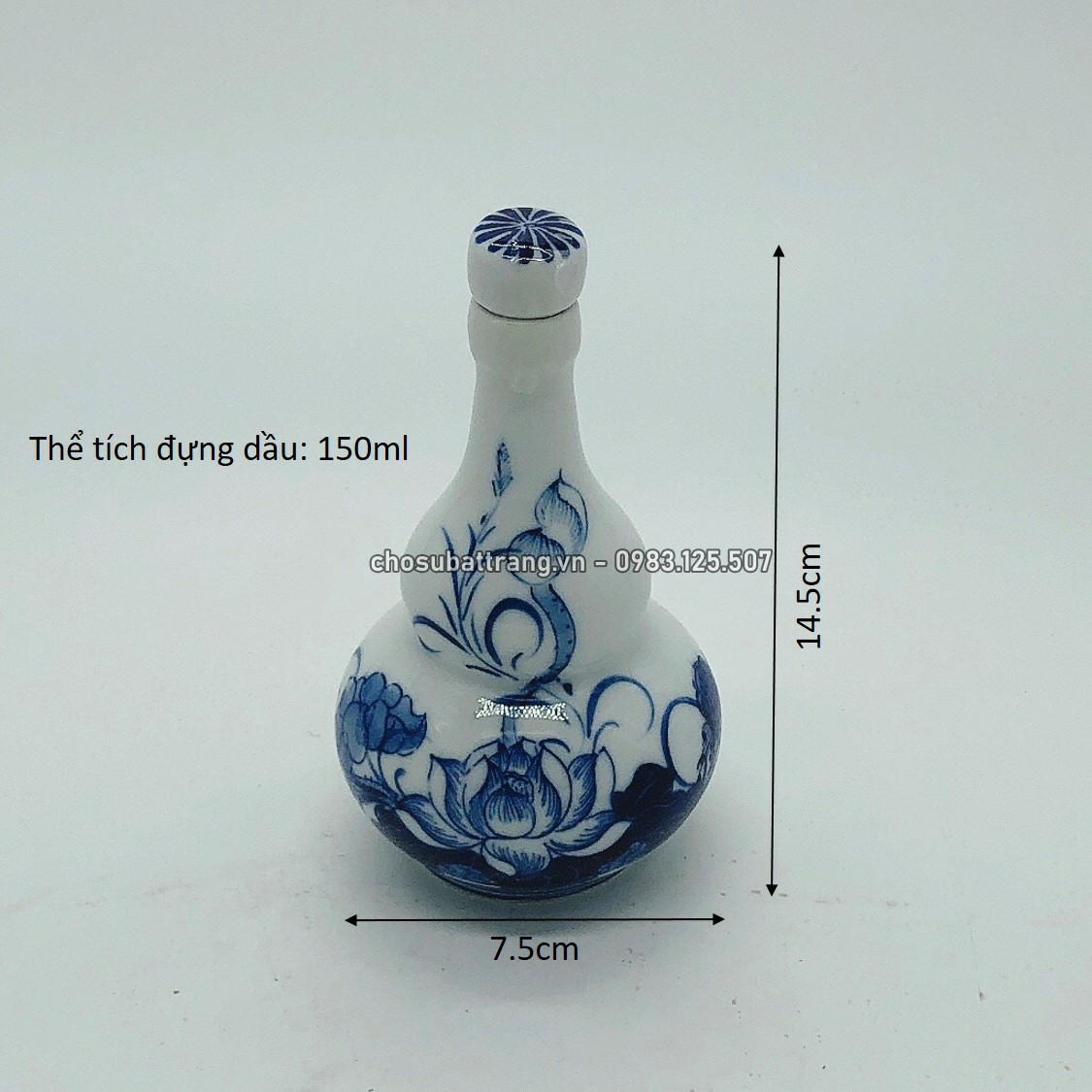 Nậm thờ men xanh lam họa tiết sen