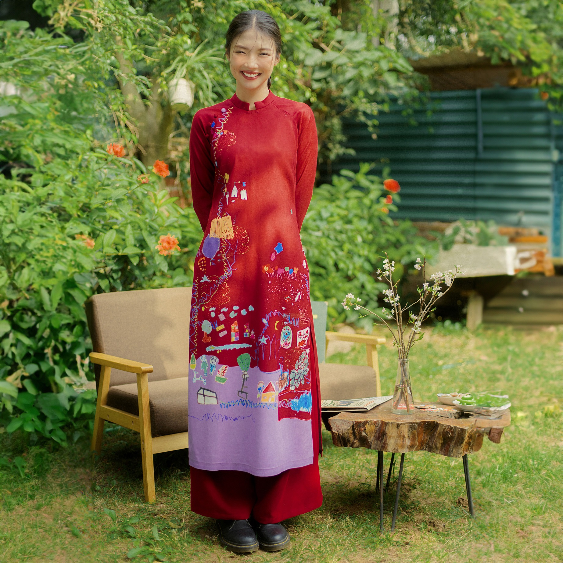 Áo Dài Nhung Về Nhà (đỏ/vàng) [Made by Tòhe]