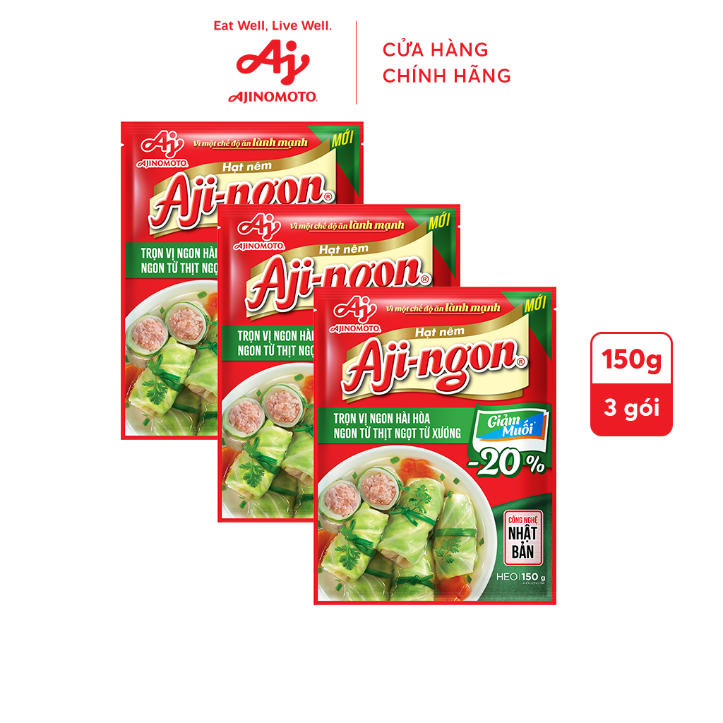 Combo 3 gói Hạt nêm Aji-ngon® Heo giảm muối 150g/gói - Hình ảnh 3