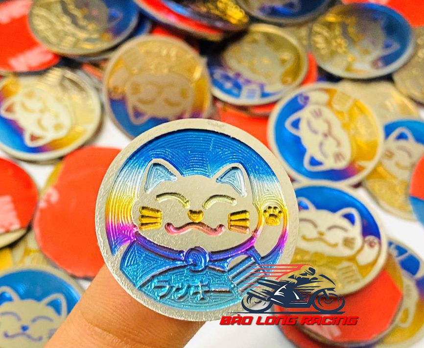 Tem TiTanium Mèo May Mắn gắn xe máy (100% Titan)