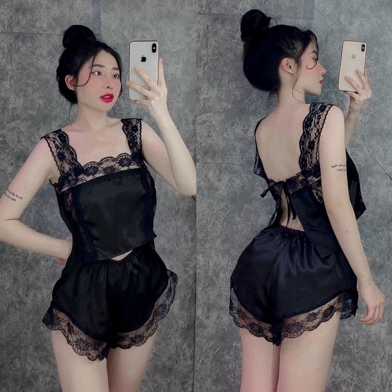 Đồ ngủ sexy phối ren,Đồ ngủ sexy phi lụa cột dây (ảnh +video thật)