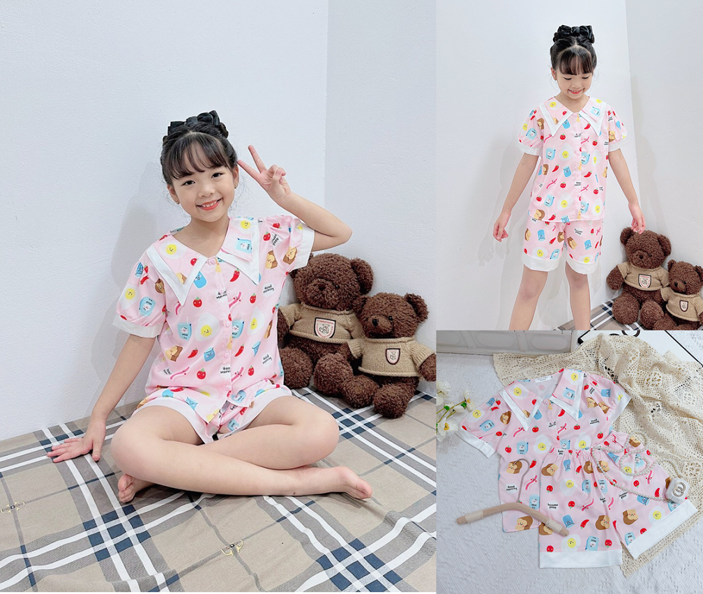 Size đại 16-36kg: bộ pijama lụa mango hè 23 cho bé gái mặc cực mát - bpl23