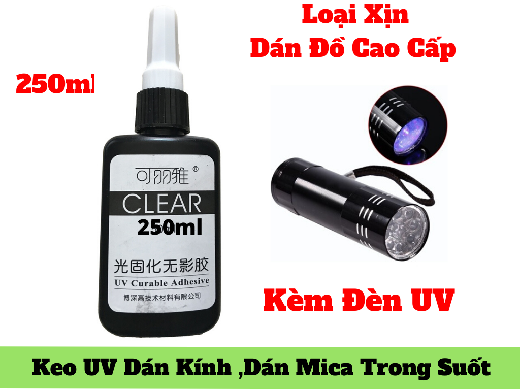 [HCM]Keo UV BySun BB010 250ml Dán Mica Dán Kính Dán Thép Kèm Đèn UV