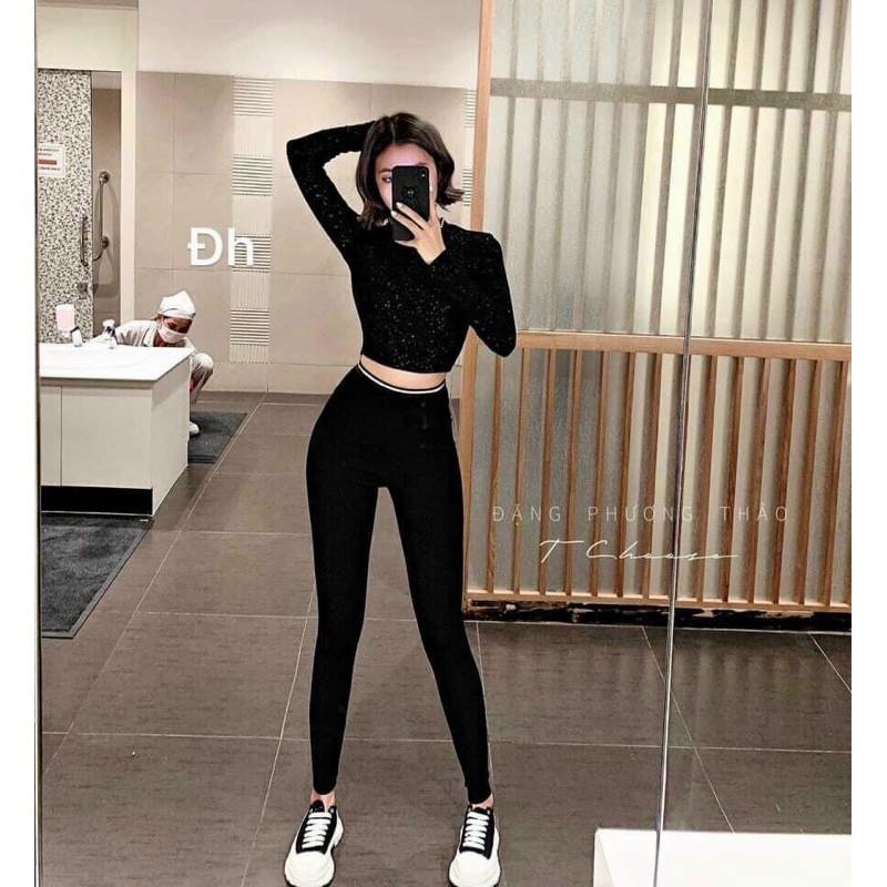 Quần Legging Cạp Cao Viền Nhũ