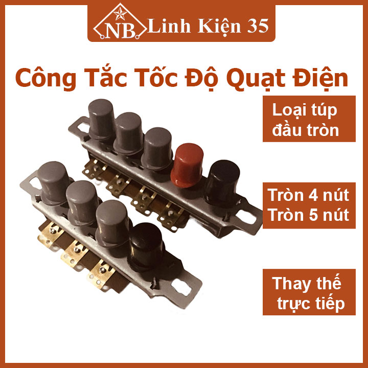 Công tắc số quạt 4 nút, 5 nút loại tròn, phím bấm quạt điện điều chỉnh tốc độ gió cho quạt cây, quạt bàn