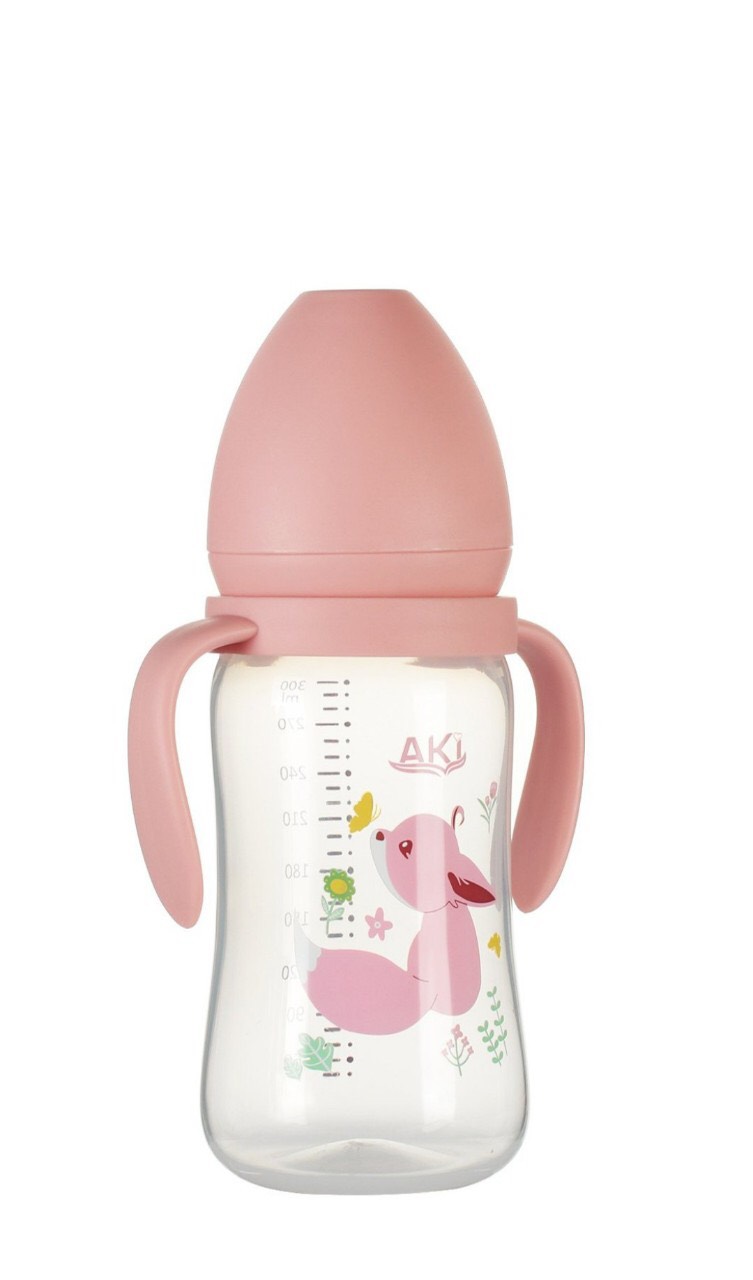 Bình Sữa Cổ Rộng PP AKI 180ml - 240ml - 300ml (tặng kèm núm vú cổ rộng)