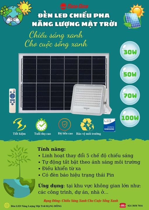 ĐÈN CHIẾU PHA NĂNG LƯỢNG MẶT TRỜI 50W RẠNG ĐÔNG [ HÀNG MỚI 10W - 30W - 50W ]