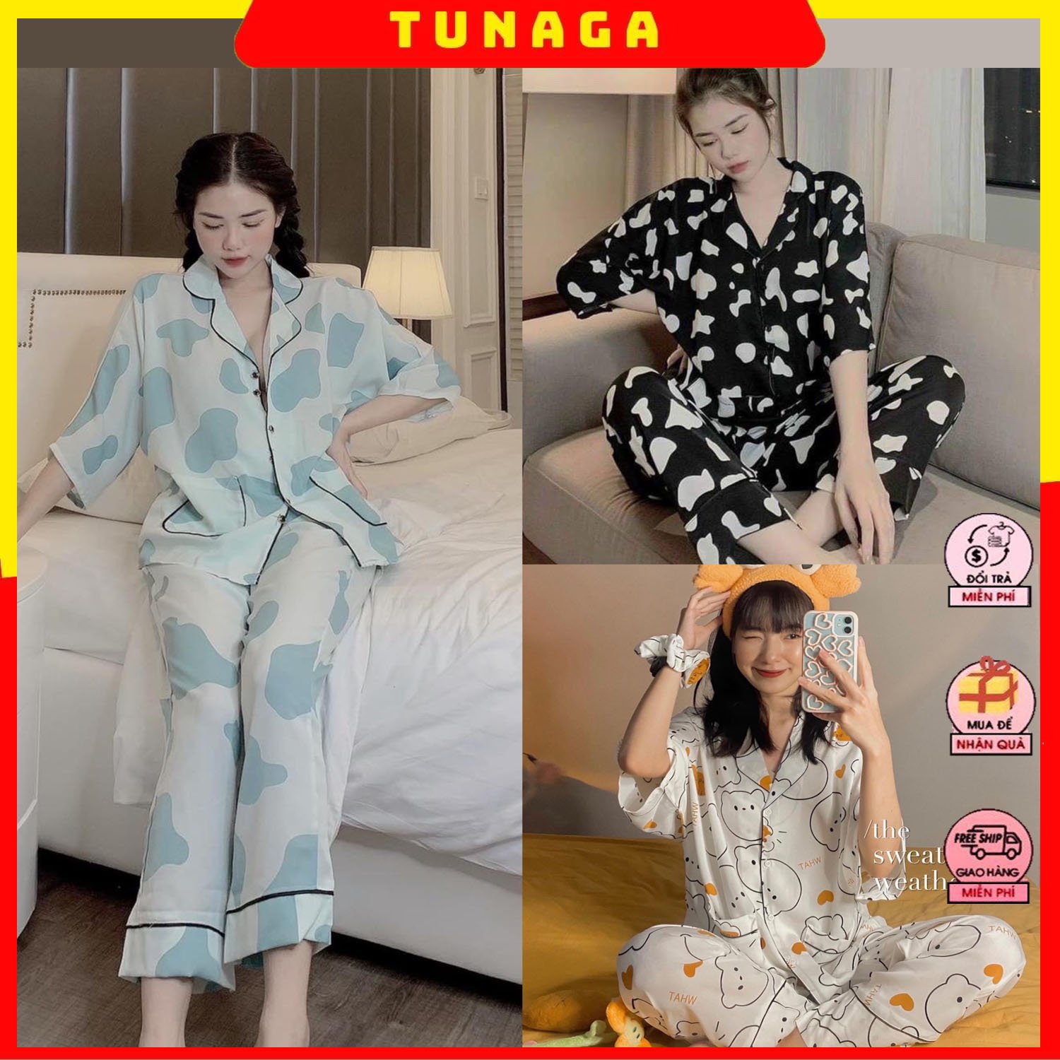 [BỘ PIZAMA NỮ] Bộ Pijama Lụa Áo Cộc Quần Dài, Bộ Đồ Mặc Nhà Chất Lụa Mango Siêu Mềm