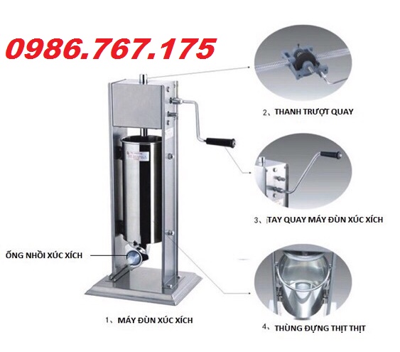 Máy nhồi lòng chó, lòng lợn,xúc xích, lạp xưởng chuyên nghiệp loại 3 lít
