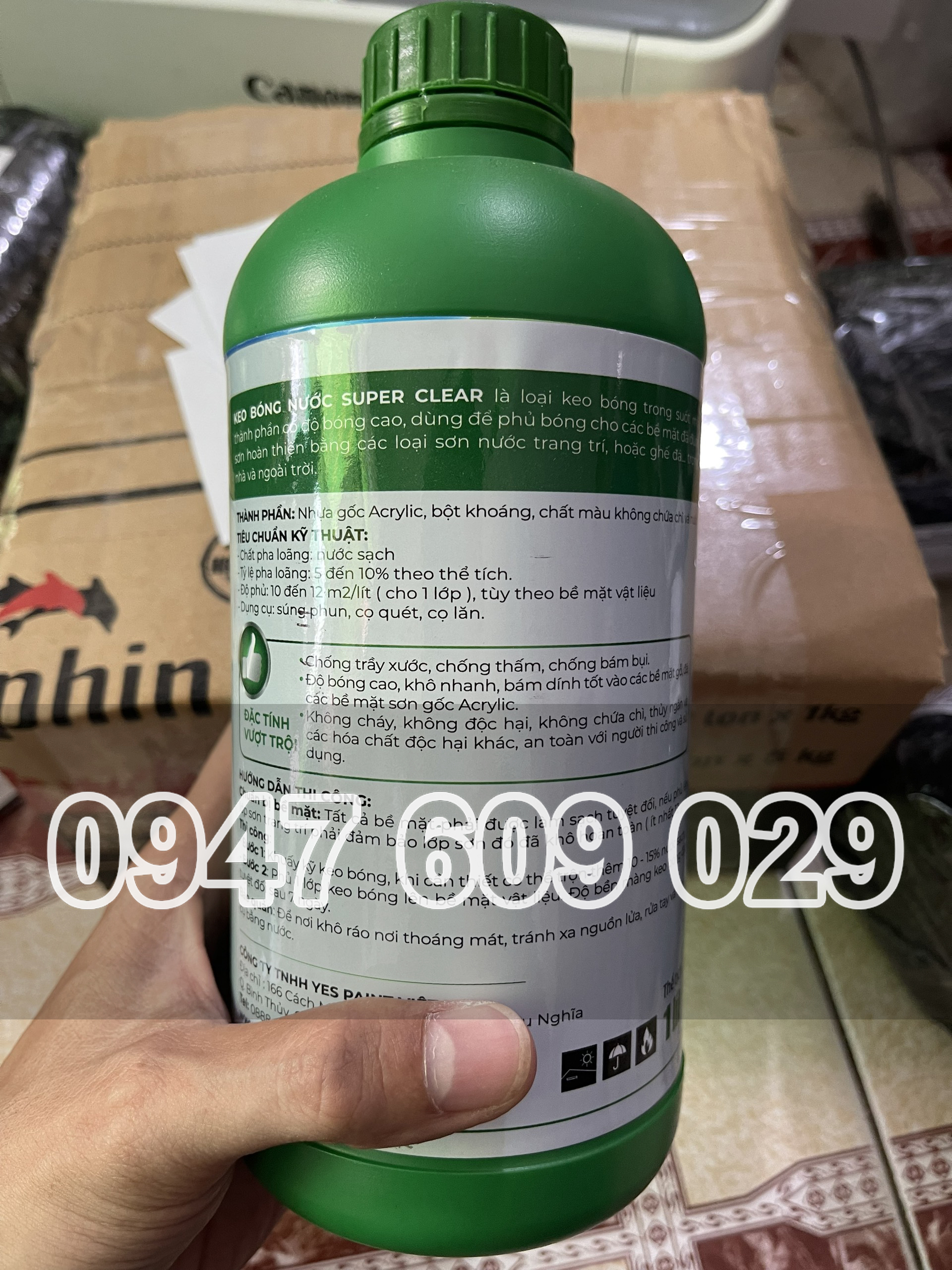 (TẶNG CỌ) Keo Bóng Nước Chống Thấm Super Clear 1L, thùng 16 chai ( Dòng Keo Chống Thấm Tạo Độ Bóng Cao )