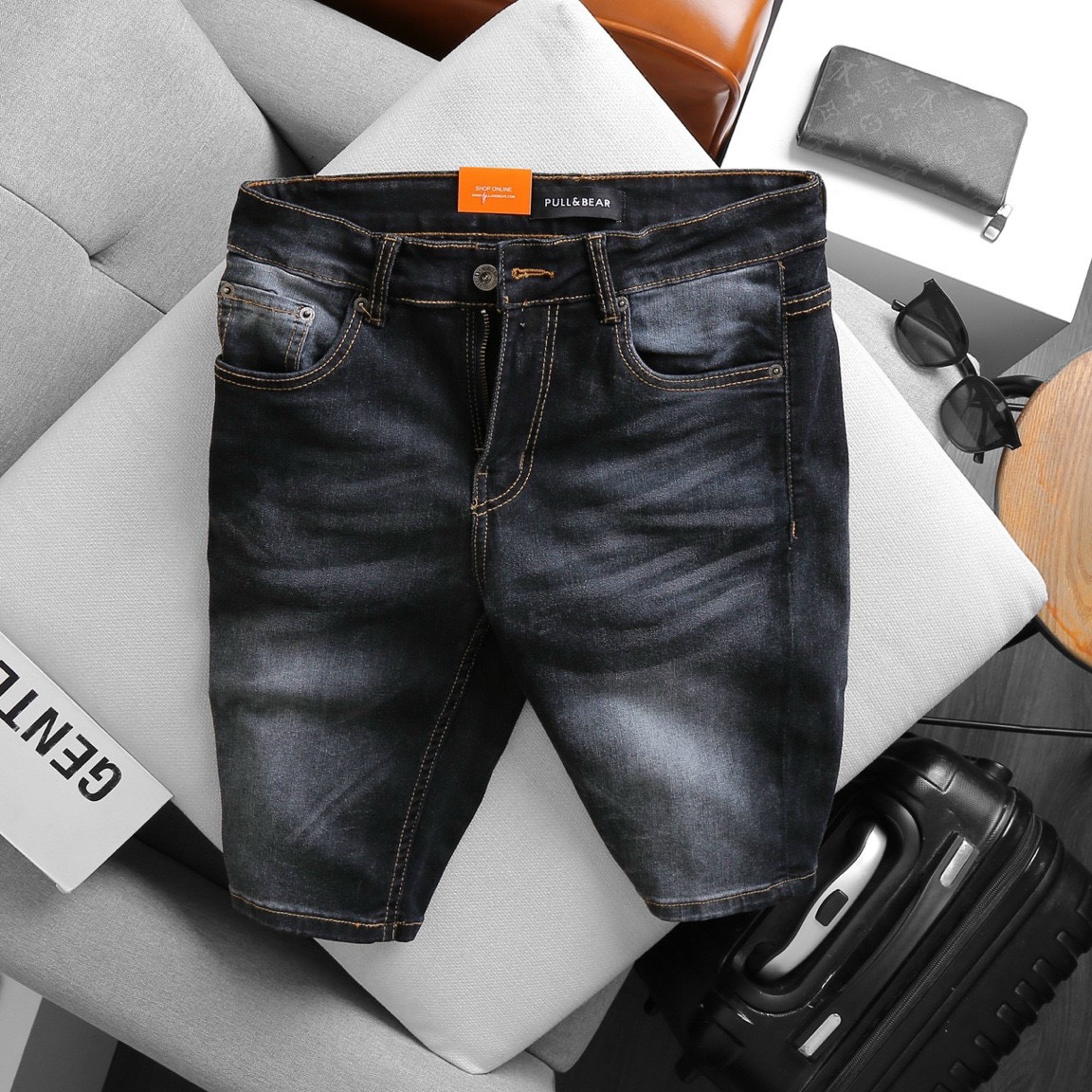 quần short jean nam xanh đen trơn trơn chất bò cao cấp mới,quần jean nam ngắn rẻ,quần sọt rin nam co giãn KAYSTORE 26/06