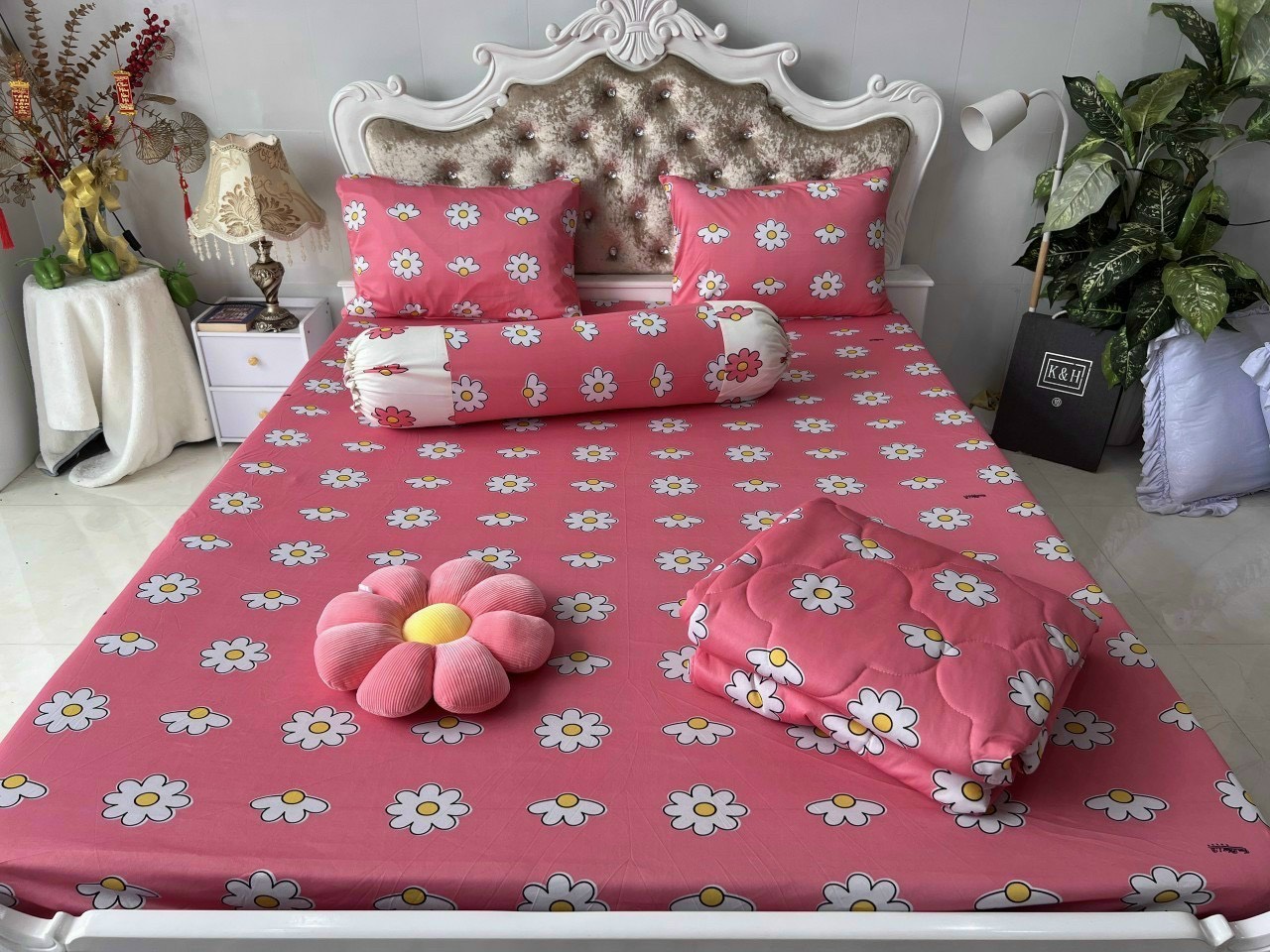 BỘ DRAP GA THUN HÀN QUỐC (HOA CÚC) MẪU MỚI KHÔNG MỀN