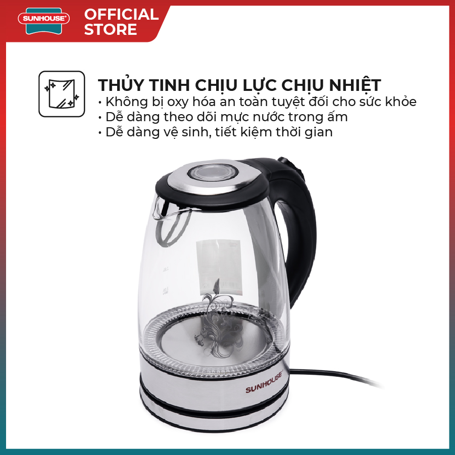Ấm siêu tốc thủy tinh Sunhouse SHD1217 1.7L (Trong suốt)