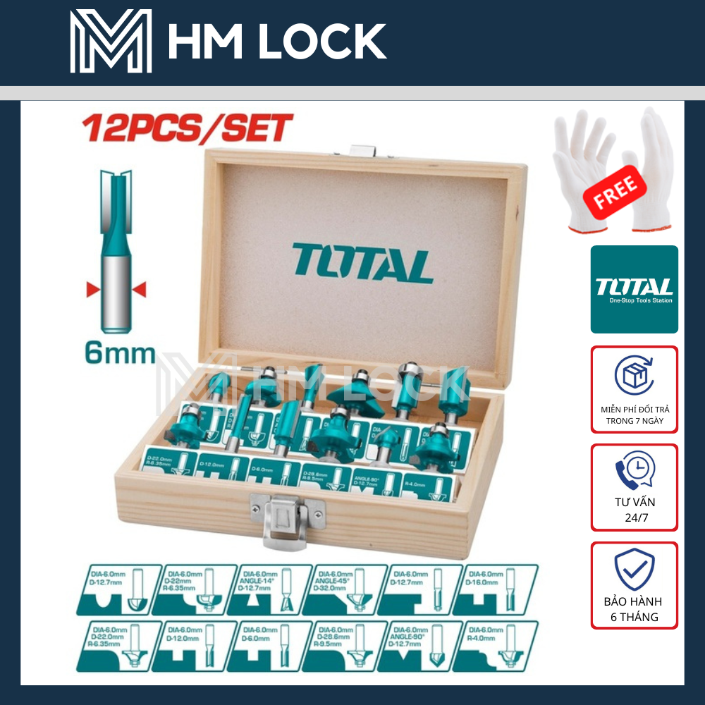 Bộ 12 mũi phay gỗ 6mm, 8mm, 12mm total - hàng chính hãng - tacsr0121 - tacsr1121 - tacsr2121