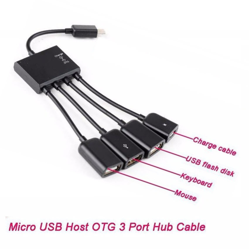 Cáp OTG ra 3 cổng USB hỗ trợ sạc nguồn cho Smartphone Android