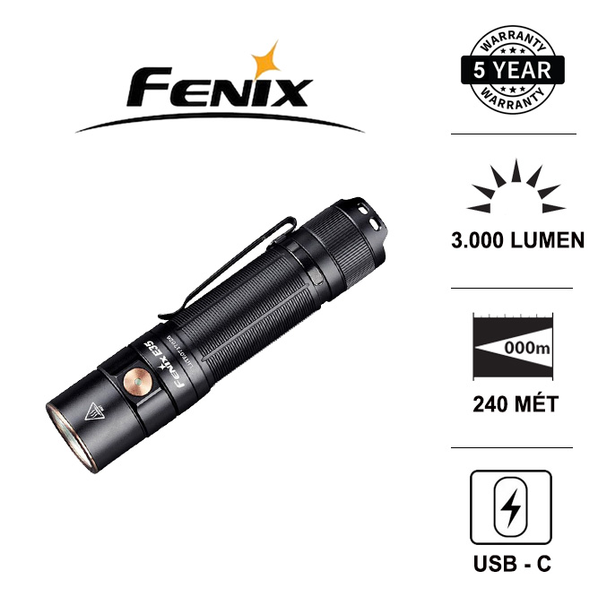 Đèn pin siêu sáng FENIX E35V3.0 sáng 3000lm chiếu xa 240 sử dụng pin 21700
