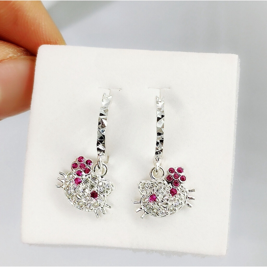 Bông tai cho bé gái đính đá hình mèo kitty bạc s925 - kèm hộp đựng - trang sức cao cấp hvj