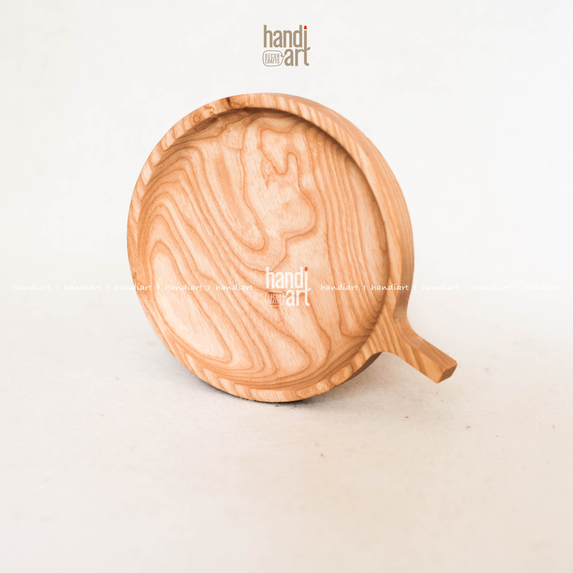 Set of 3 tray round wood handle-tray Wood frequency
