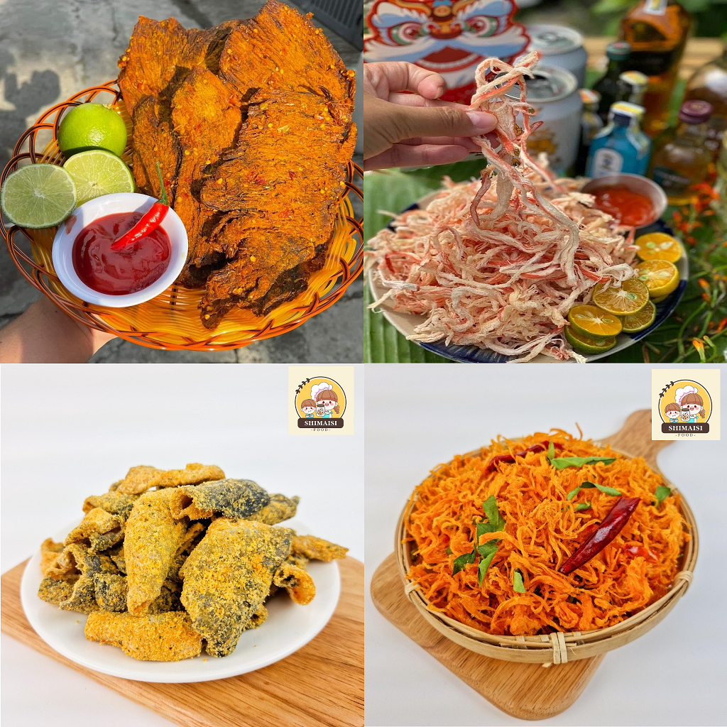 COMBO 4 MÓN Khô Bò, Mực, Gà, Da Cá Muối Hũ 2000gr đồ ăn vặt