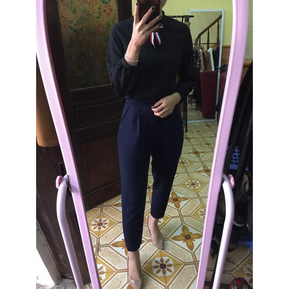 Quần baggy nữ cạp chun chất thô đũi