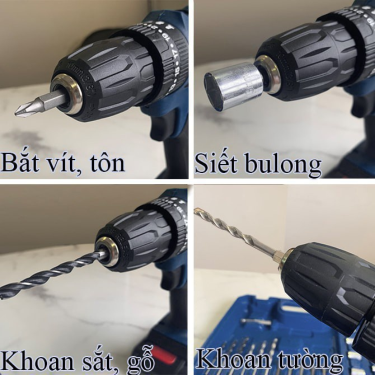 (New 2024) Máy khoan pin 36V Makita - Khoan Pin Makita 3 chức năng có búa - Tặng kèm 24 chi tiết gồm các mũi khoan + Mũi bắt vít - Bảo Hành 1 đổi 1