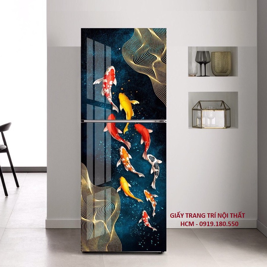 [HCM]Giấy Decal Dán Tủ Lạnh Phong Thủy CÁ KOI HOÀNG GIA - THUTHAODECOR