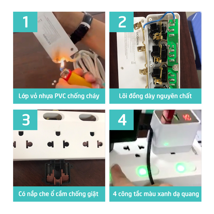 Ổ cắm điện an toàn Ucomen 04K4S 4 công tắc độc lập