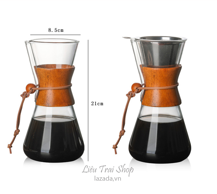 Bình chemex pha cà phê pour over drip brew v60 thủy tinh