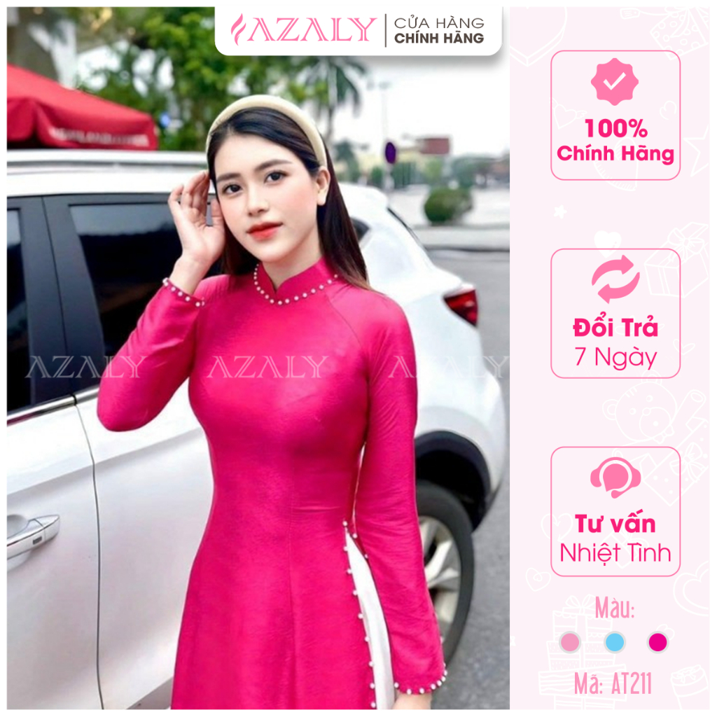 Áo dài Gấm Vân Gỗ dáng truyền thống AZALY tay dài sang trọng nhẹ nhàng