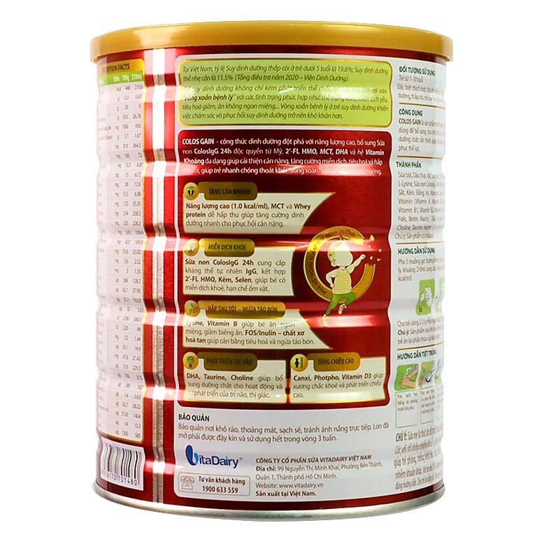 (Quét mã tích xu) Sữa bột ColosGain Colos Gain 1+ 800g (Dành cho bé 1_10 Tuổi)