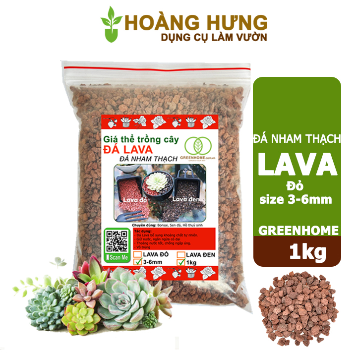 Đá Lava, bao 1kg, đá nham thạch màu đỏ, đen, size 3-6mm, sạch bụi, cho thủy sinh, bonsai, sen đá