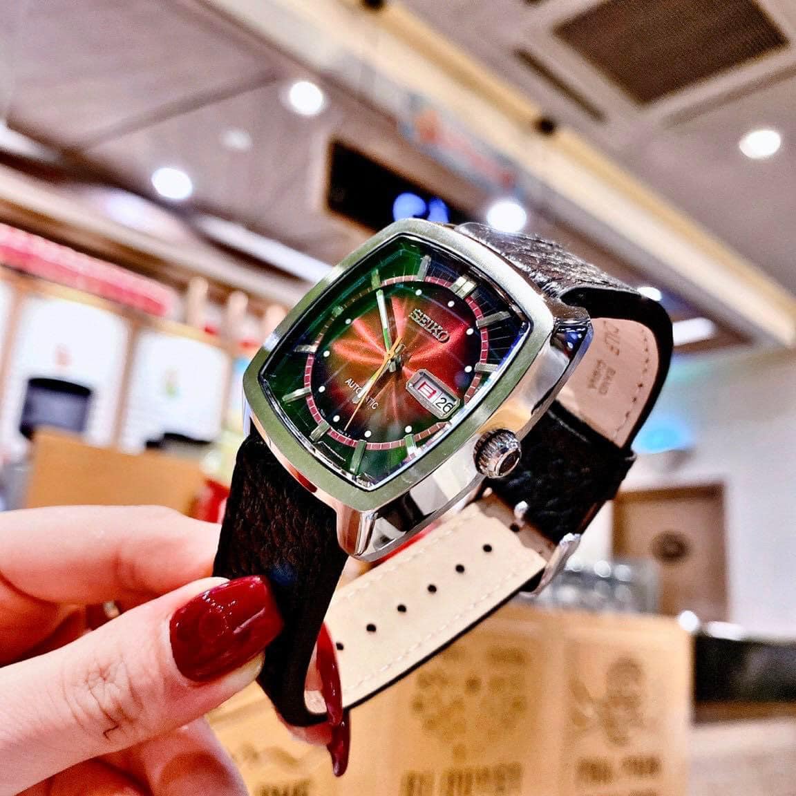 Đồng hồ Seiko máy cơ Automatic dây da vuông