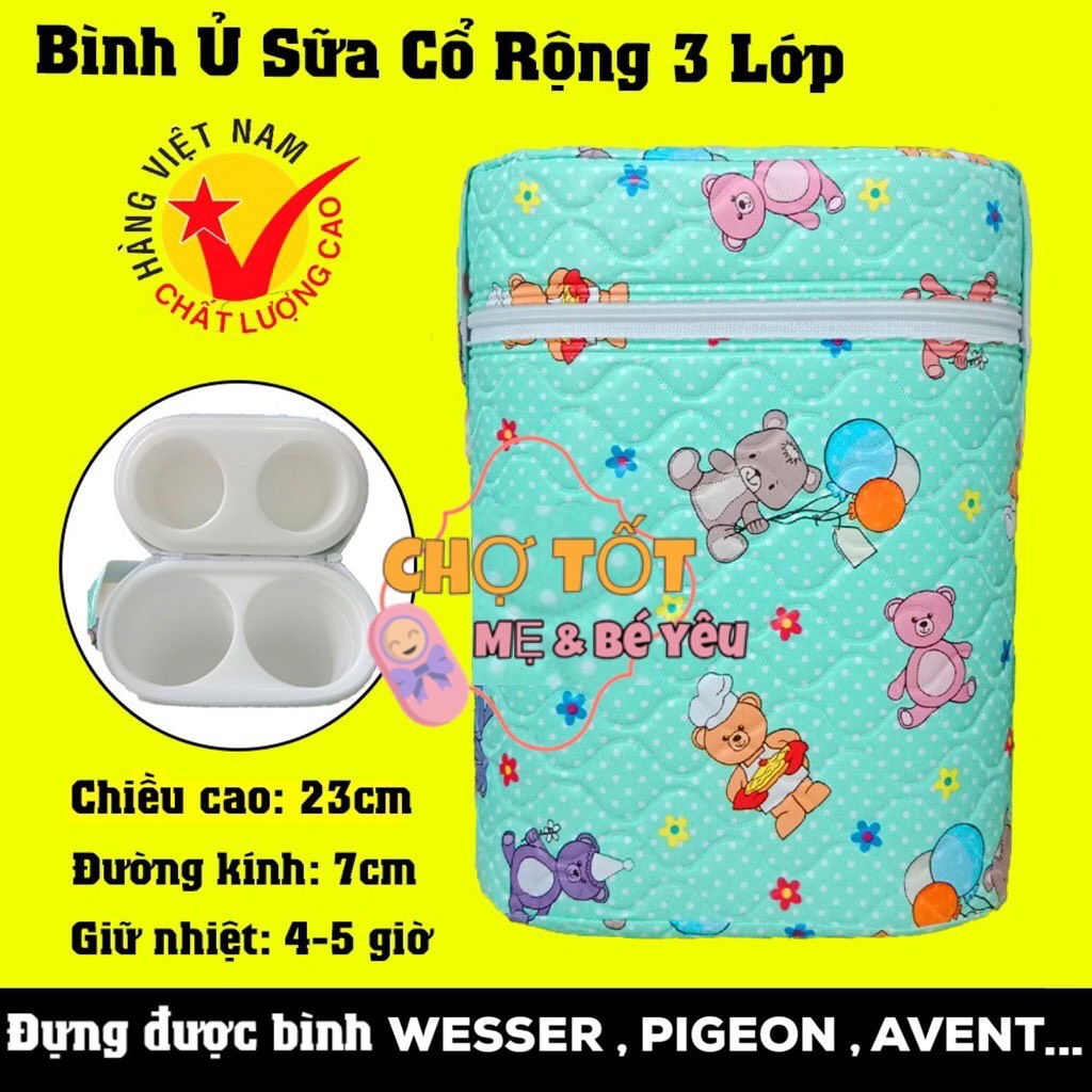 BÌN Ủ SỮA ĐÔI CỔ RỘNG 350ML (3 lớp giữ ấm bình sữa, ủ ấm 2 bình)