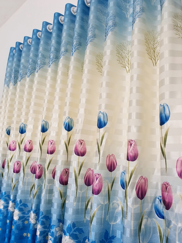(Có kèm video sản phẩm) Rèm cửa sổ, cửa phòng ngủ chống nắng giá rẻ, hoạ tiết hoa tulip xanh TNS-056