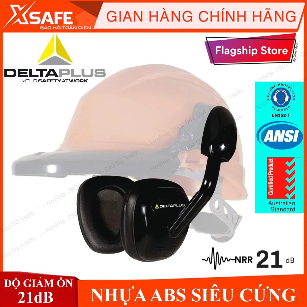 Chụp tai chống ồn Deltaplus Suzuka2 gắn mũ bảo hộĐộ giảm ồn 21dBphone giảm ồn bảo vệ tai Bịt tai cao cấp