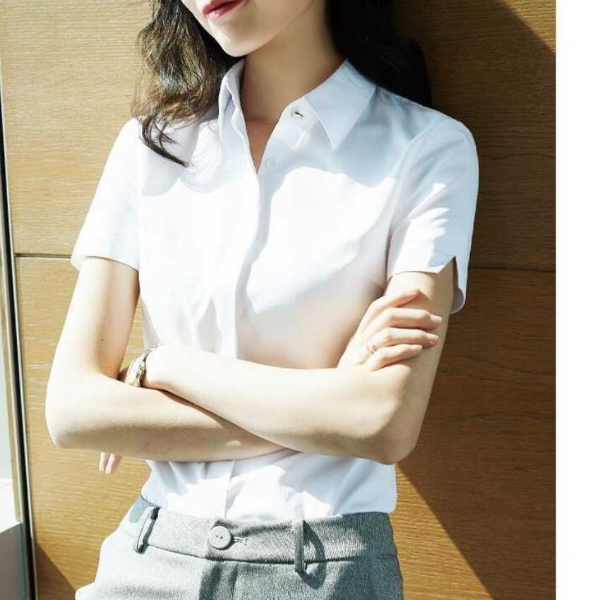 Áo sơ mi nữ tay ngắn kiểu xẻ V nhiều màu Mã A689 Thời trang EMEY LUXURY SHOP vải lụa công sở mềm mịn