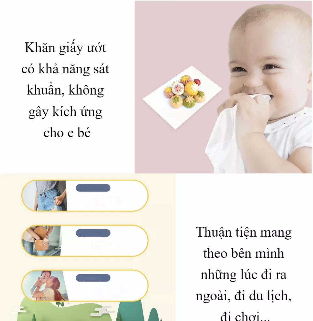 [CHỐT ĐƠN NHẬN QUÀ] Khăn giấy ướt, Khăn ướt tiện dụng ( 1 bịch/8 gói nhỏ )