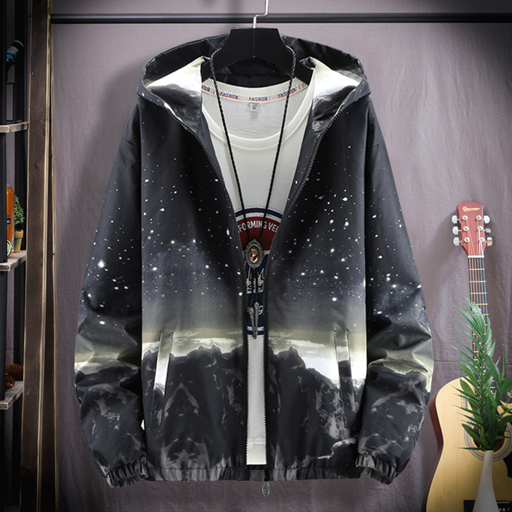 Áo Khoác Nhẹ Nam Phối Hoạ Tiết Phong Cảnh Thiên Nhiên Về Đêm Có Mũ Trùm Đầu Mẫu Mới Hot Trend Mùa Đông Năm 2024 Thời Trang FASHION4MEN AO KHOAC 131C2