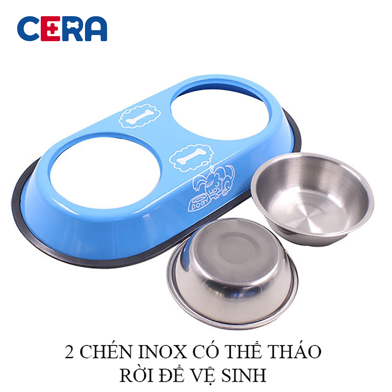 Bát Ăn Inox Đôi Cho Chó Mèo - Bát Ăn 002