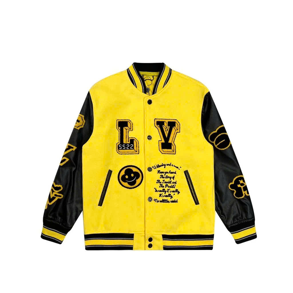 ÁO BOMBER varsity TAY L VÊ XANH LÁ CÂY, Áo Màu Kem , đủ màu