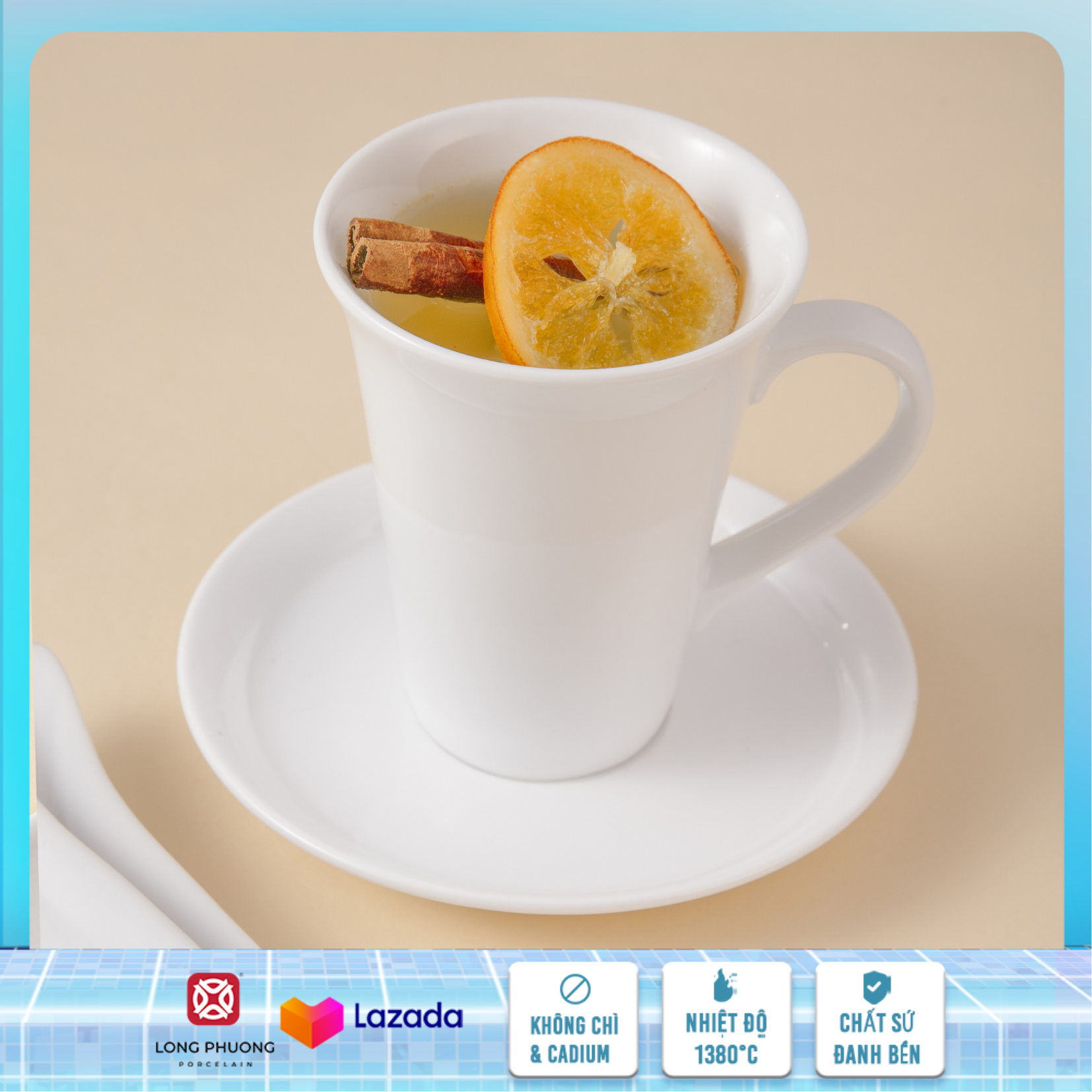 Ca CF - Cốc sứ uống cafe, cốc sứ trắng, cốc sứ, cốc uống nước , cốc uống cafe sứ trắng dáng dài cao cấp Long Phương