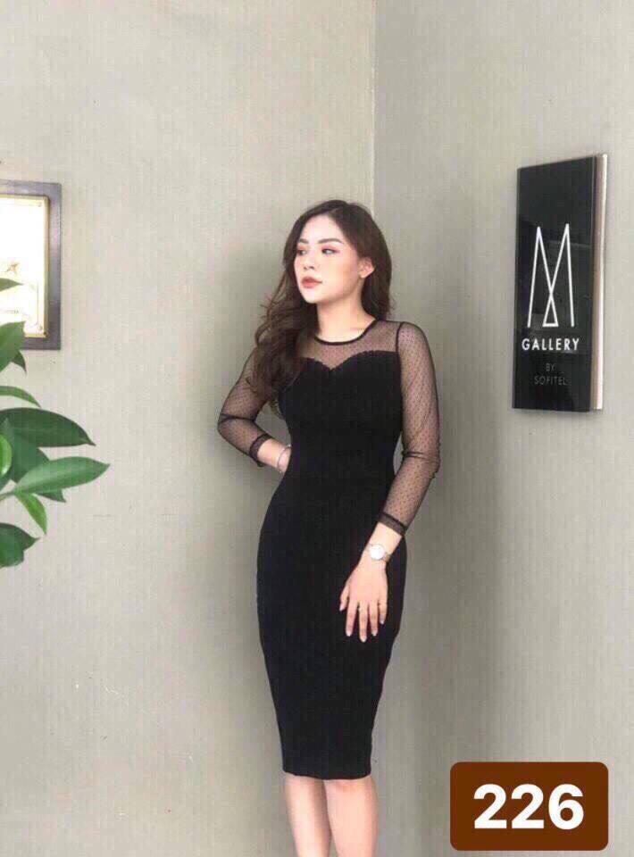 [HCM]Đầm ôm phối lưới tay dài
