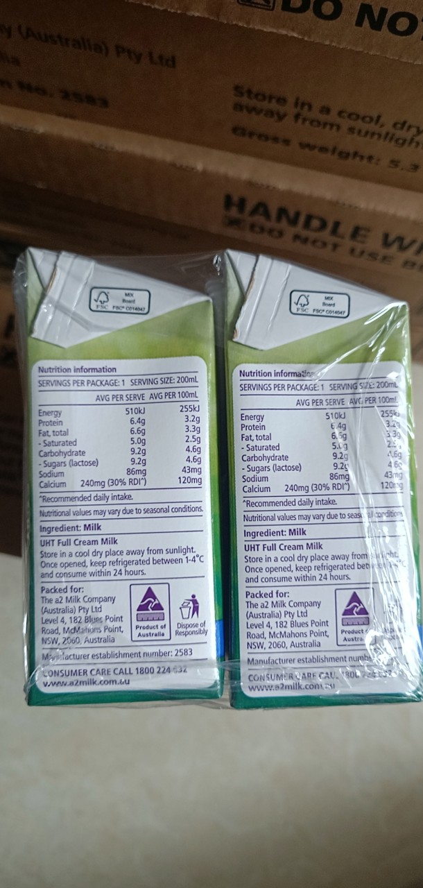 Sữa tươi A2 thùng 24 hộp 200ml