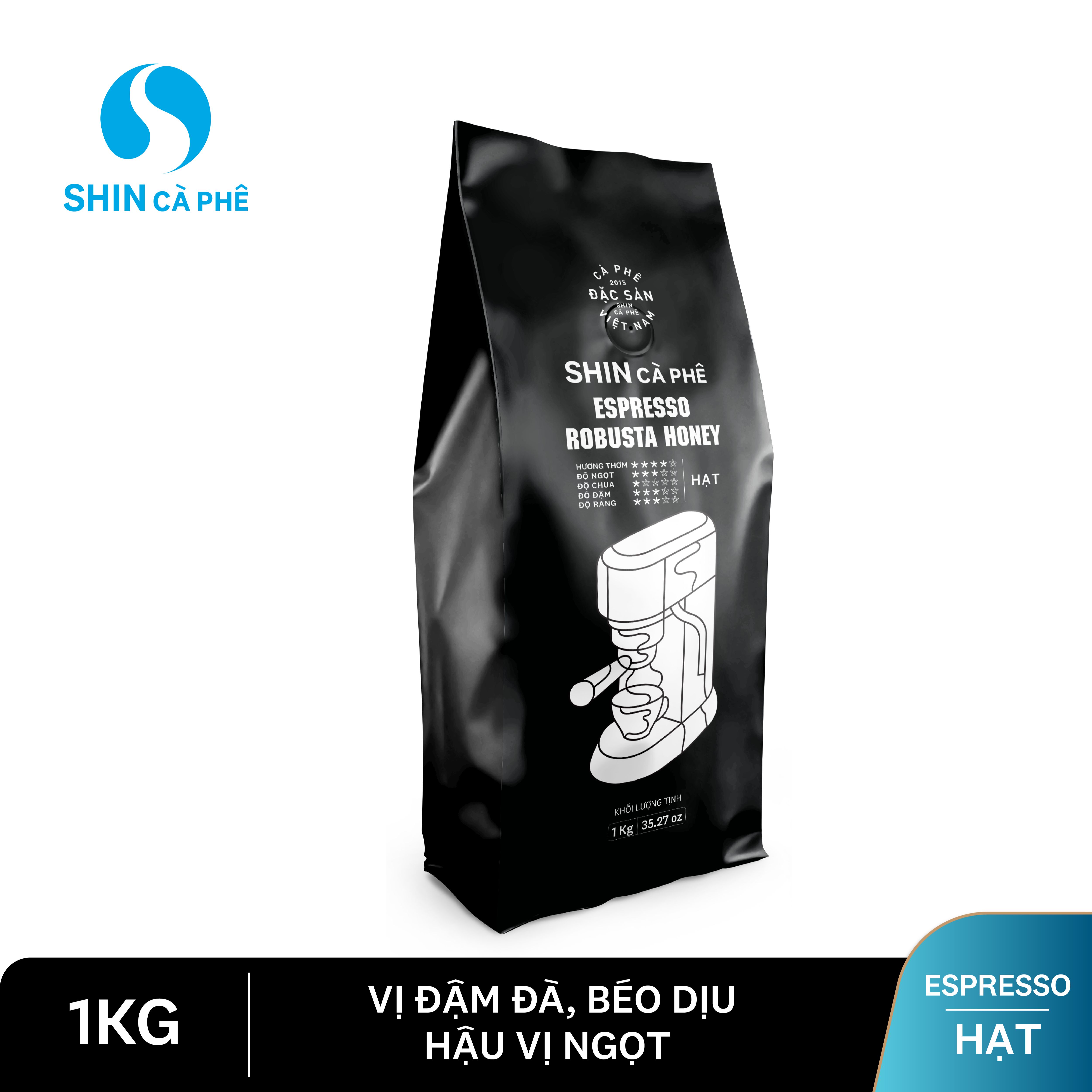 Shin cà phê - espresso robusta honey 1kg hạt - cà phê nguyên chất pha máy