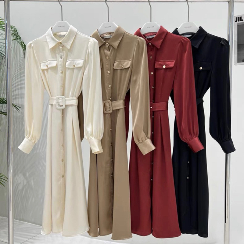 Đầm sơ mi tay dài kèm belt 6 màu