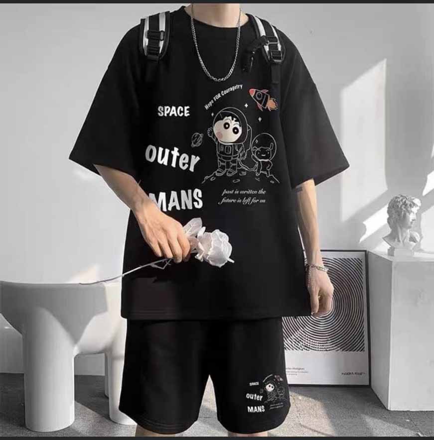 Mặc mát quần áo thể thao đồ bộ nam mặc nhà mùa hè bộ thể thao nam thun space cổ tròn 4 chiều, cho mùa hè