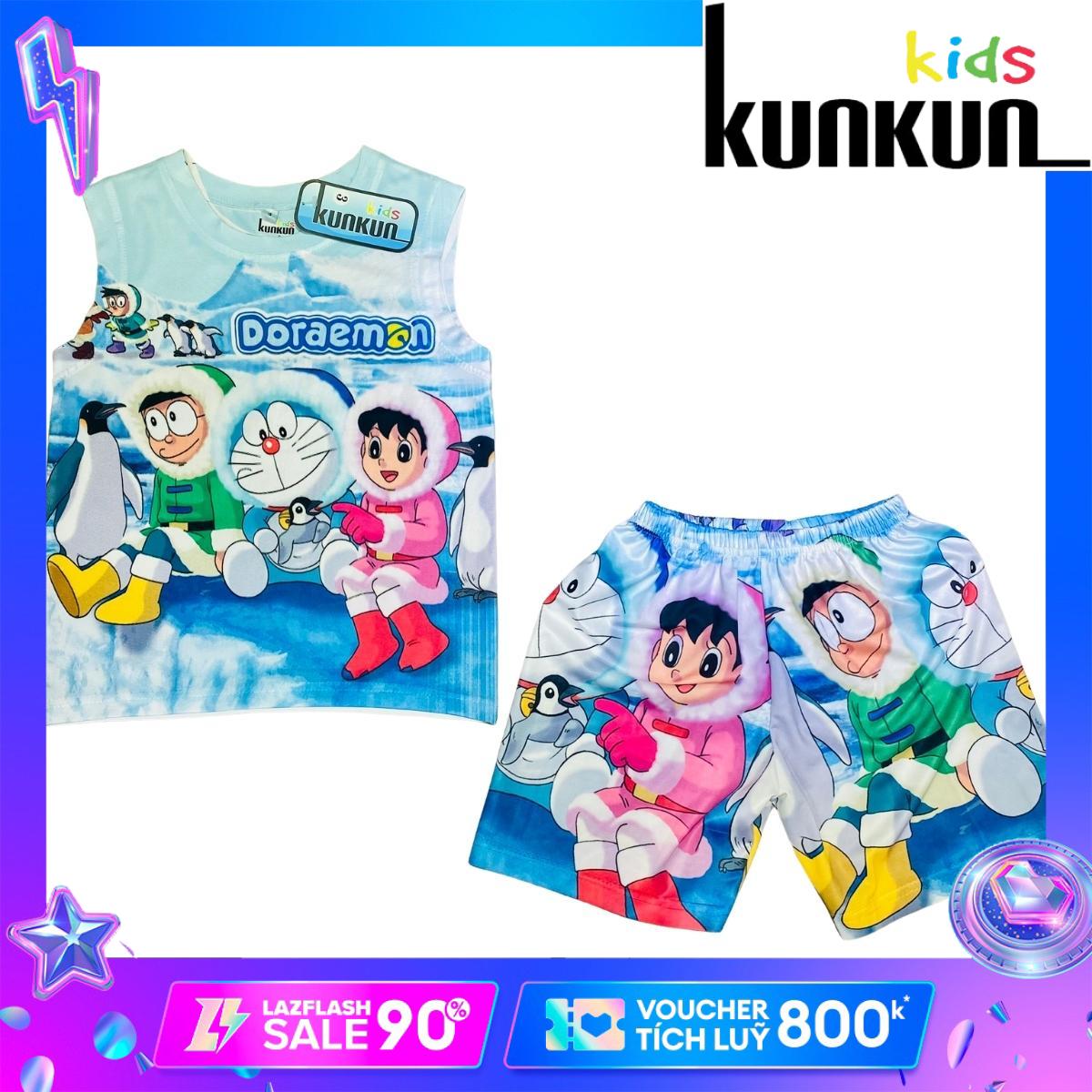 Đồ bộ bé trai thun ba lỗ Bé trai In 3D Hình Doraemon và Những người bạn BL157