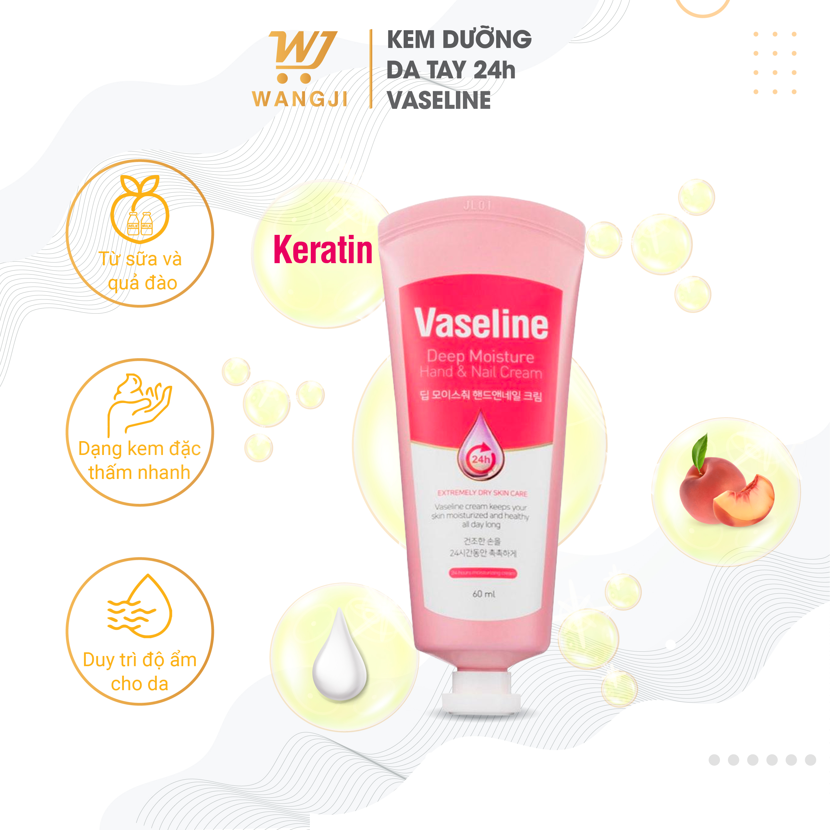 Kem Dưỡng Tay Và Móng 24h Vaseline Deep Moisture 60ml - Wangji