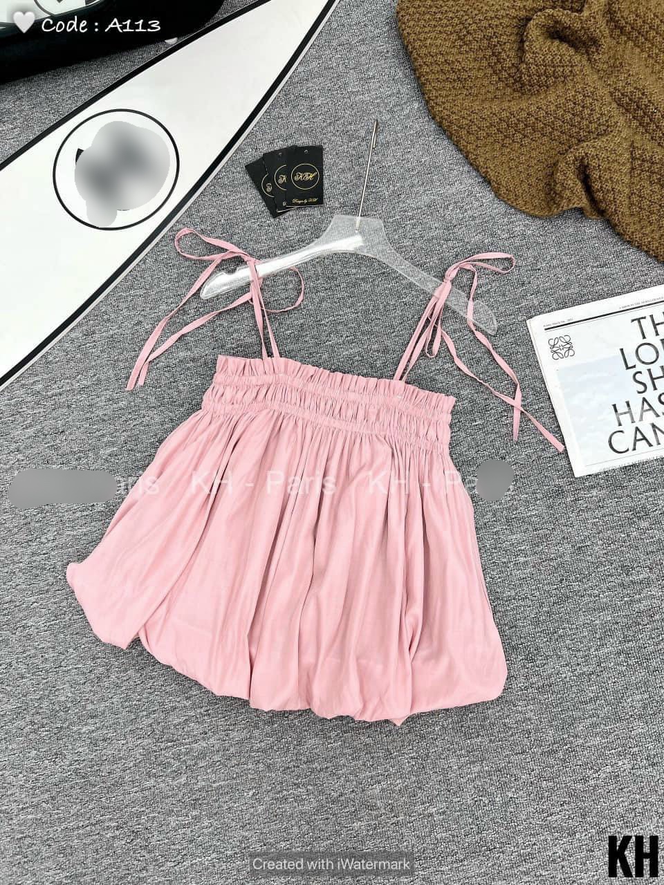 [SĂN SALE MÙA HÈ] Áo hai dây cột nơ dáng bí phồng to nhún ngực cực xinh vải kate mềm TU