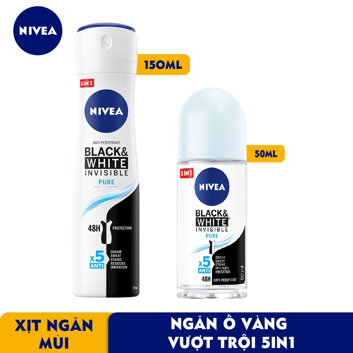 Nivea Black & White Invisible Clear 48H Protection Women's Roll-On - 50ml